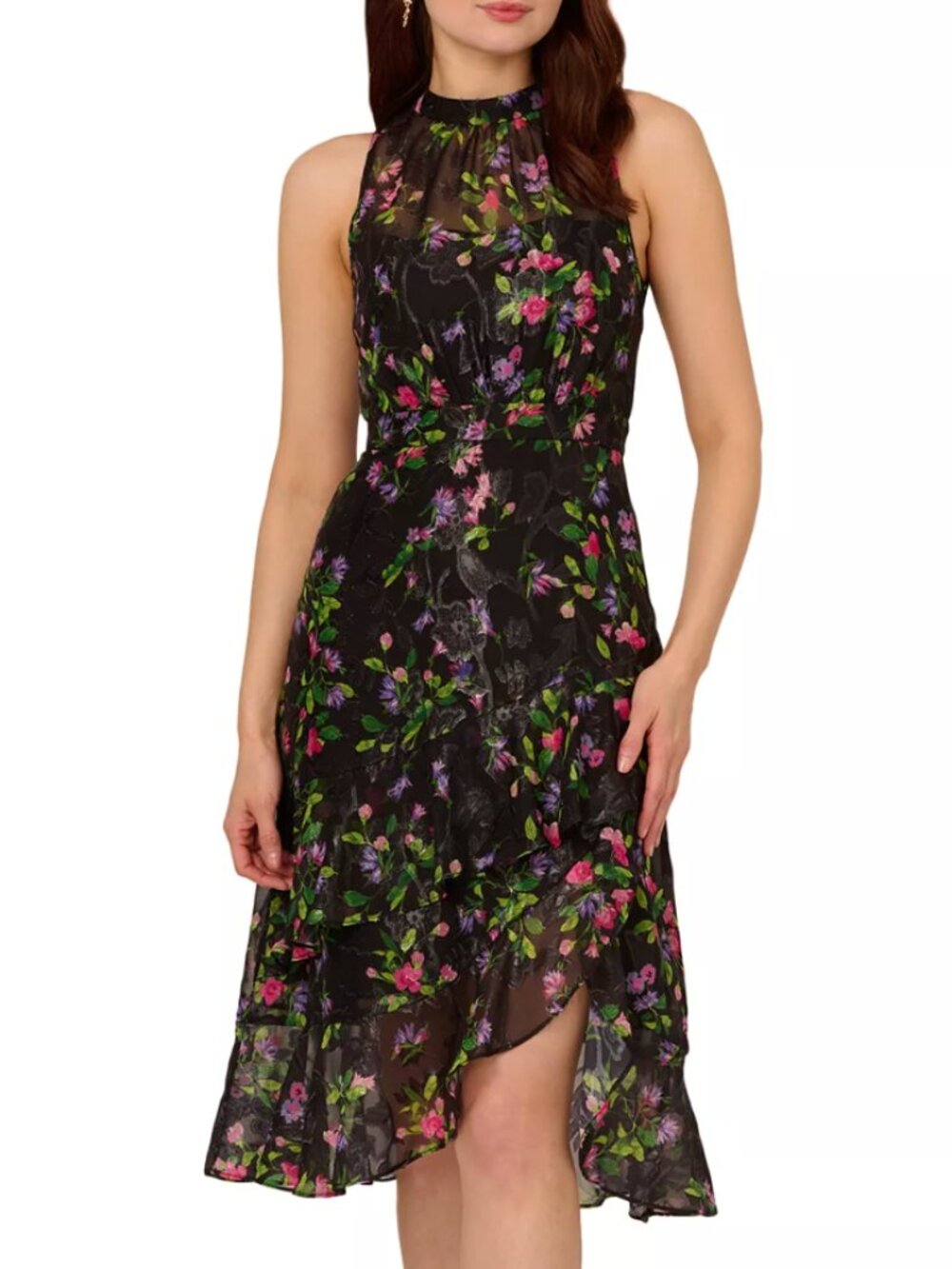 Adrianna Papell Floral Print Ruffled Sleeveless Dress, Great Condition Sz 10